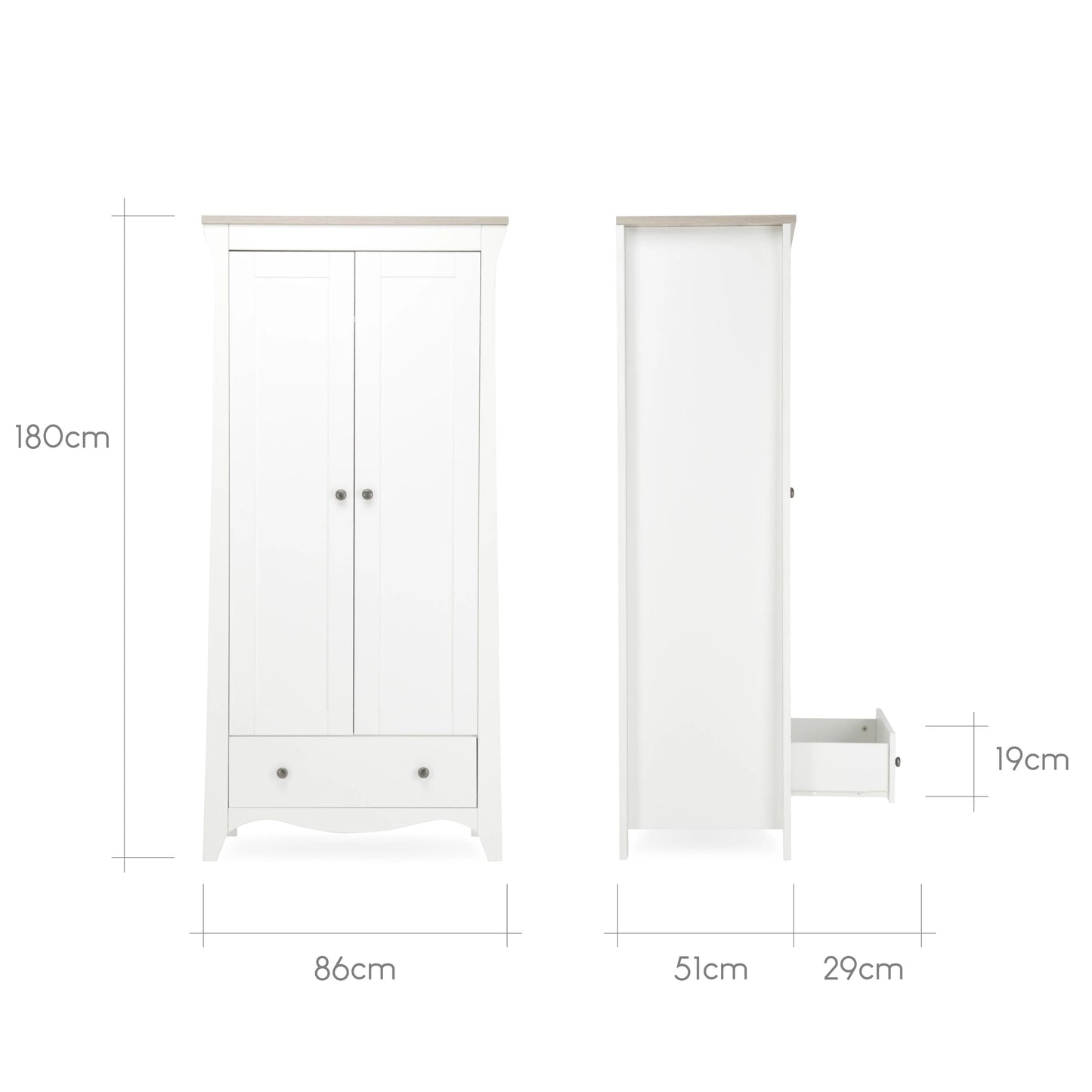 CuddleCo Clara 3 Piece Nursery Furniture Set - White & Ash