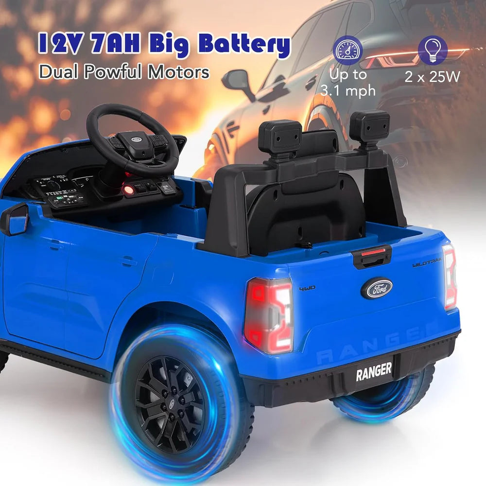 Kids Ride on Ford Ranger 12V Electric Car with Parental Remote - Blue