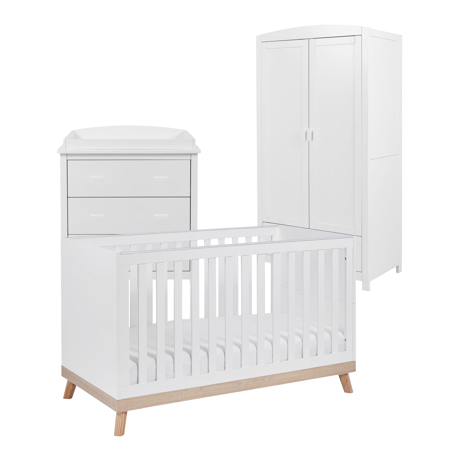 Babymore Mona 3 Piece Universal Nursery Furniture Set – White