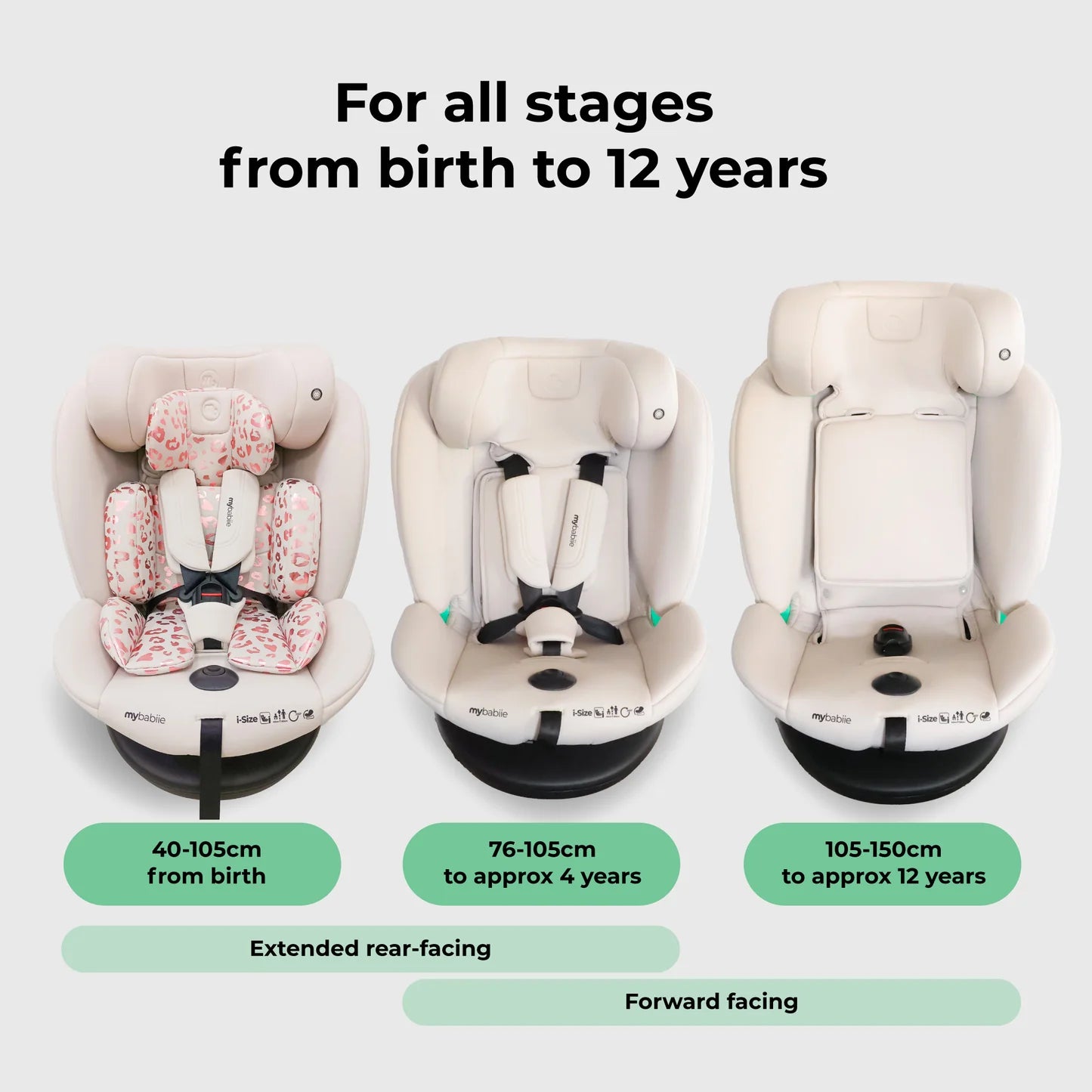 My Babiie MBCS300 Easy Spin R129 Car Seat with Top Tether - Pink Leopard