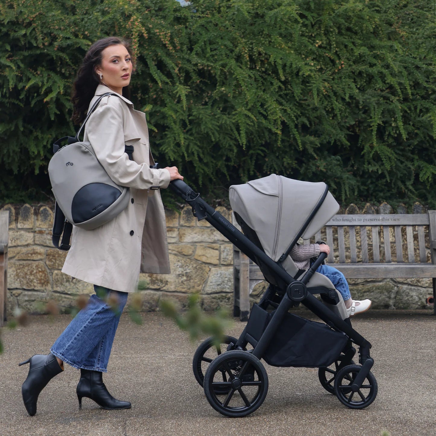 My Babiie MB450 LUXE 3-in-1 Travel System with Rotating Car Seat + Base - Mink