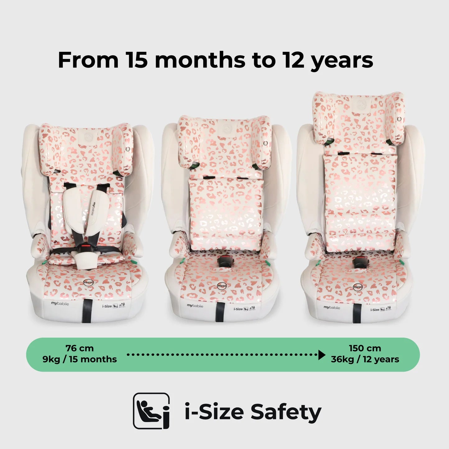 My Babiie MBCS80 Foldable Toddler to Booster R129 Car Seat with ISOFIX - Pink Leopard