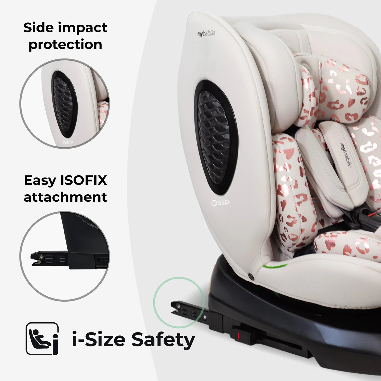 My Babiie MBCS200 Spin R129 Car Seat with Top Tether - Pink Leopard