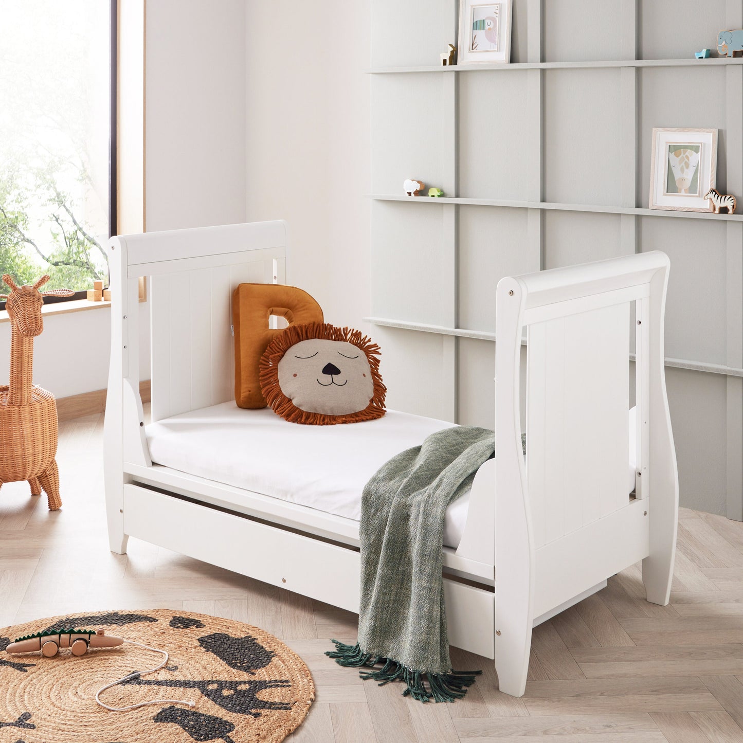 Babymore Stella Sleigh Drop Side Cot Bed