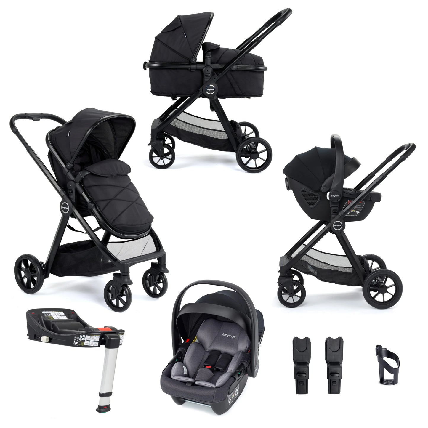 Babymore Mimi Travel System Coco i-Size Car Seat with Isofix Base – Black