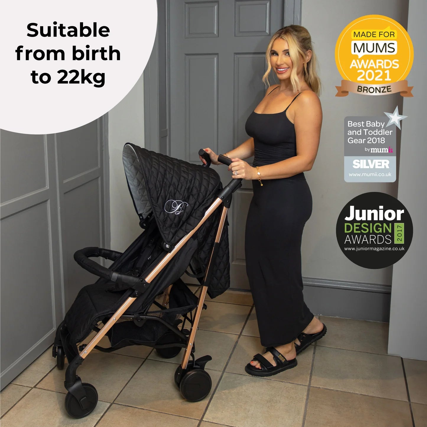 My Babiie MB51 Plus Stroller - Quilted Black