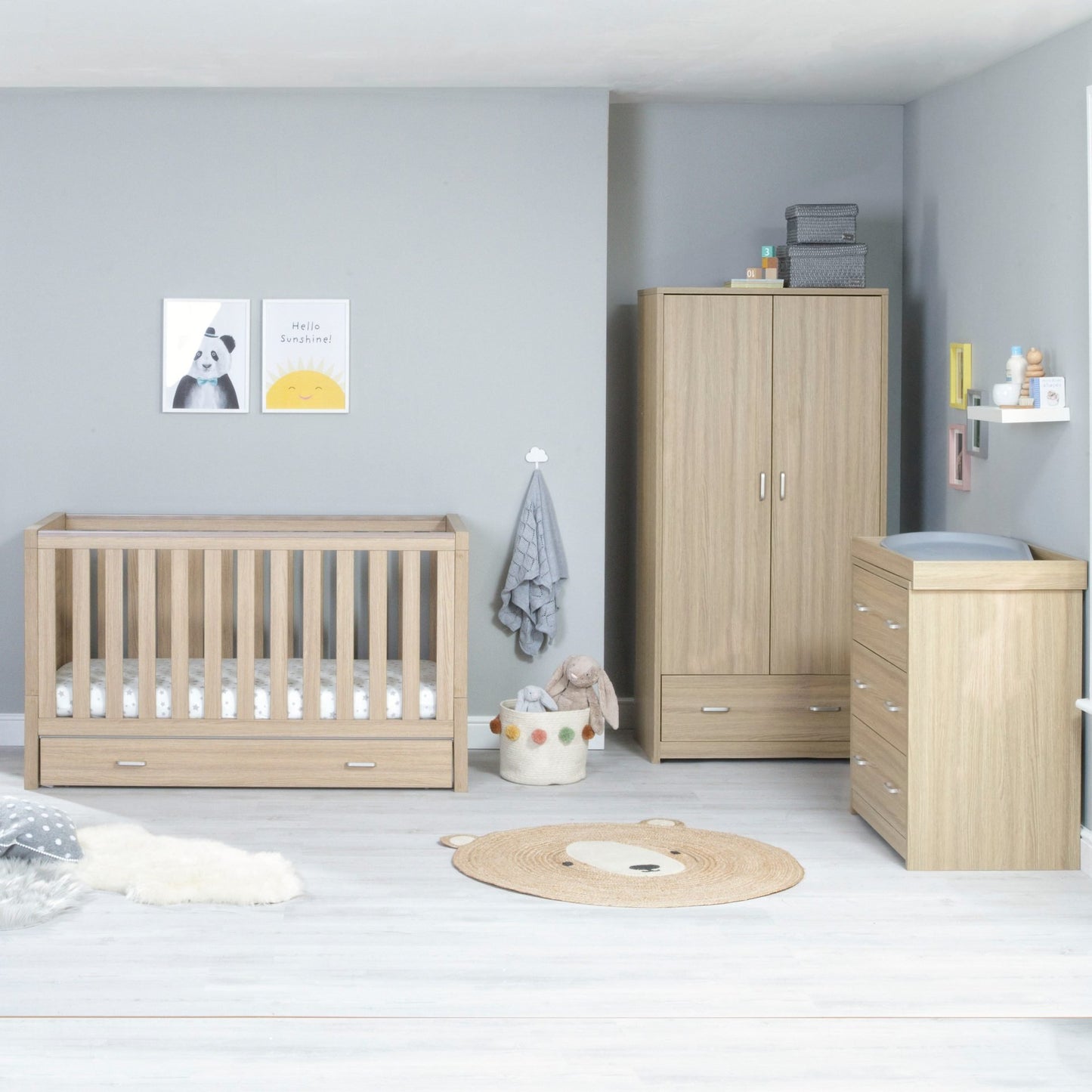 Babymore Luno 3 Piece Nursery Furniture Set with Drawer – Oak