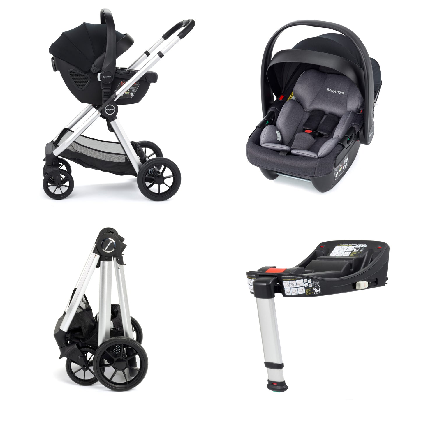 Babymore Mimi Travel System Coco i-Size Car Seat with Isofix Base – Silver