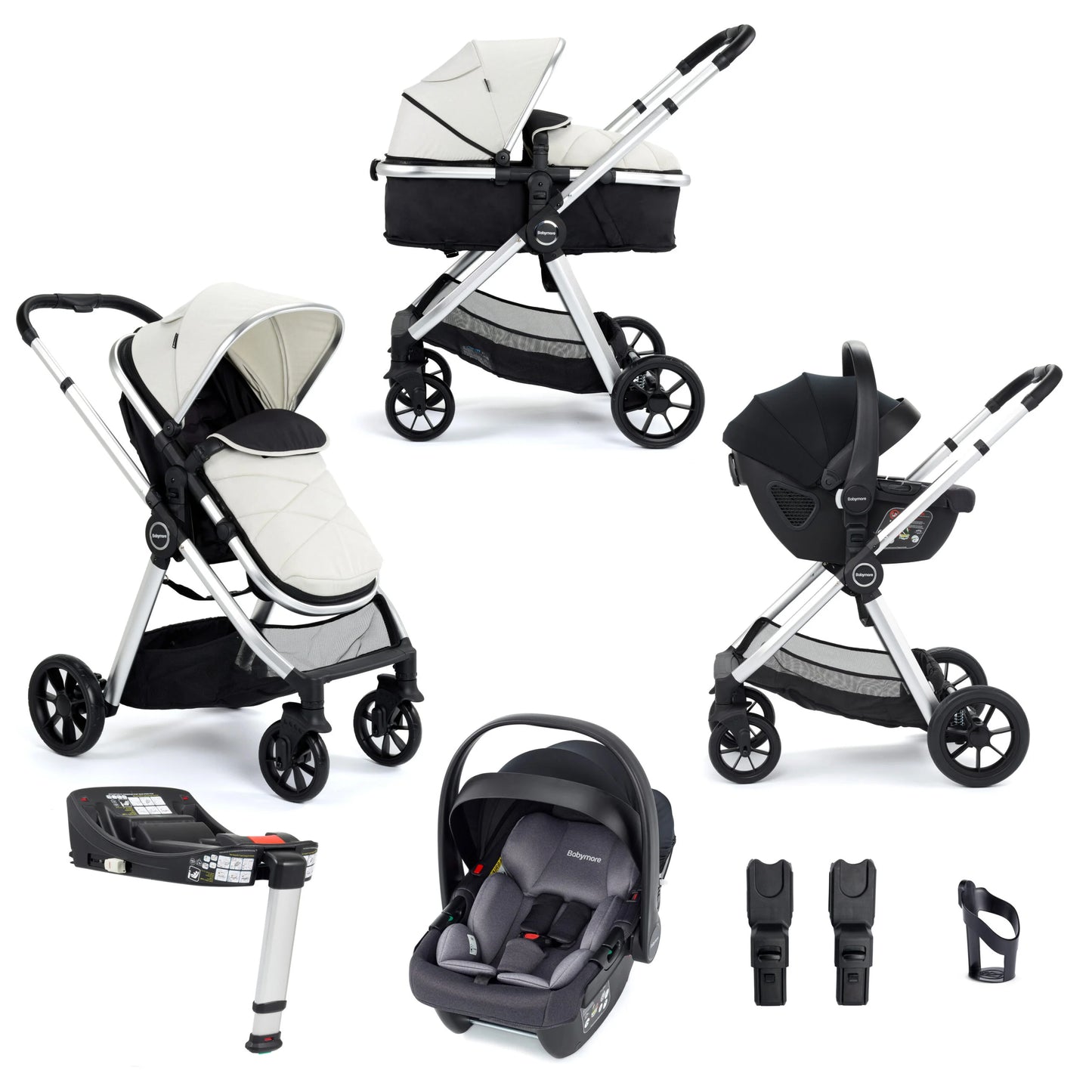 Babymore Mimi Travel System Coco i-Size Car Seat with Isofix Base – Silver
