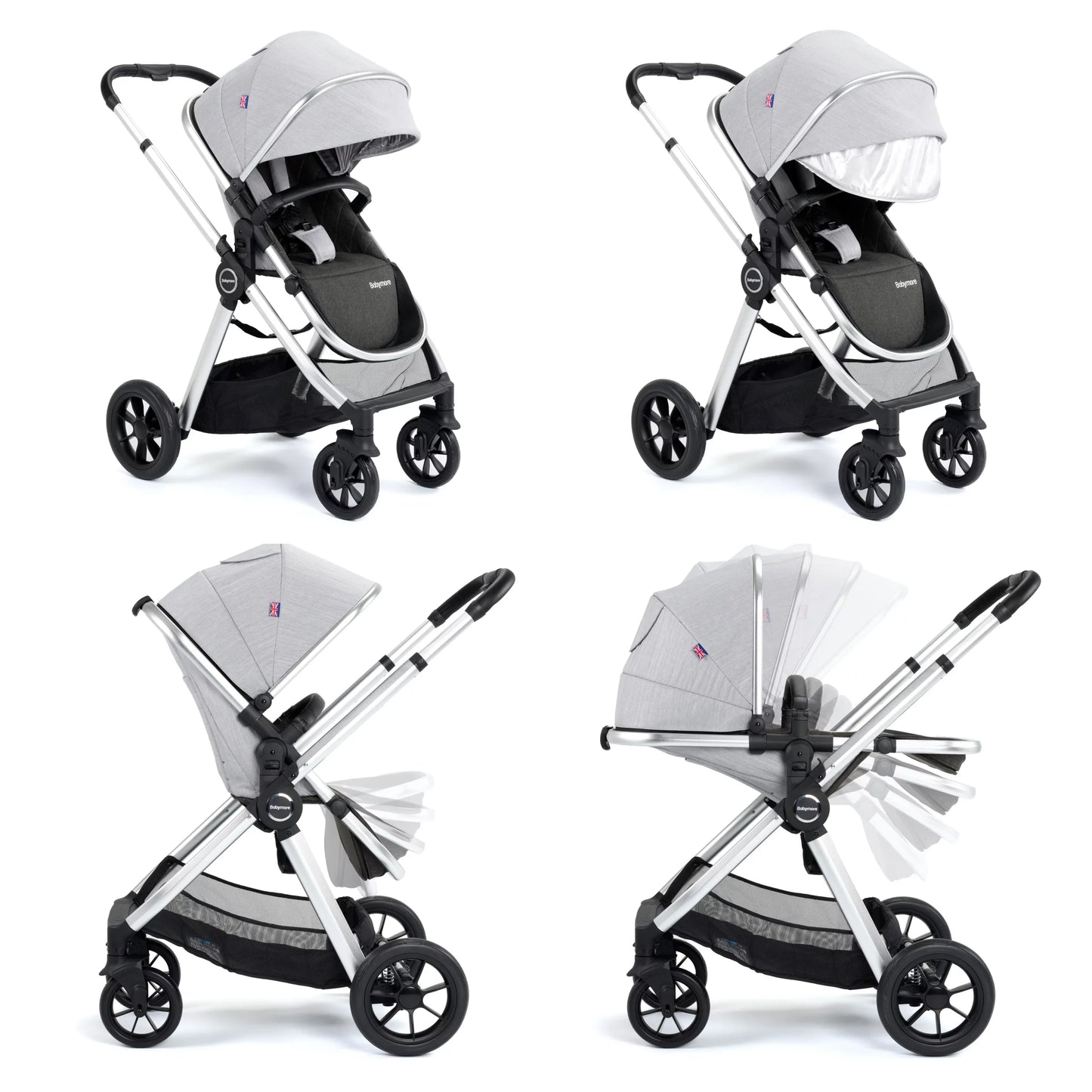 Babymore Memore V2 Travel System Coco with Base – Silver