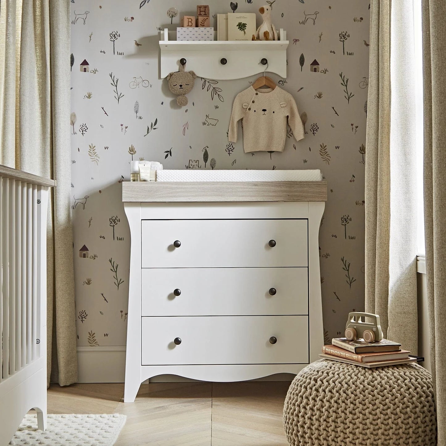 CuddleCo Clara 3 Piece Nursery Furniture Set - White & Ash