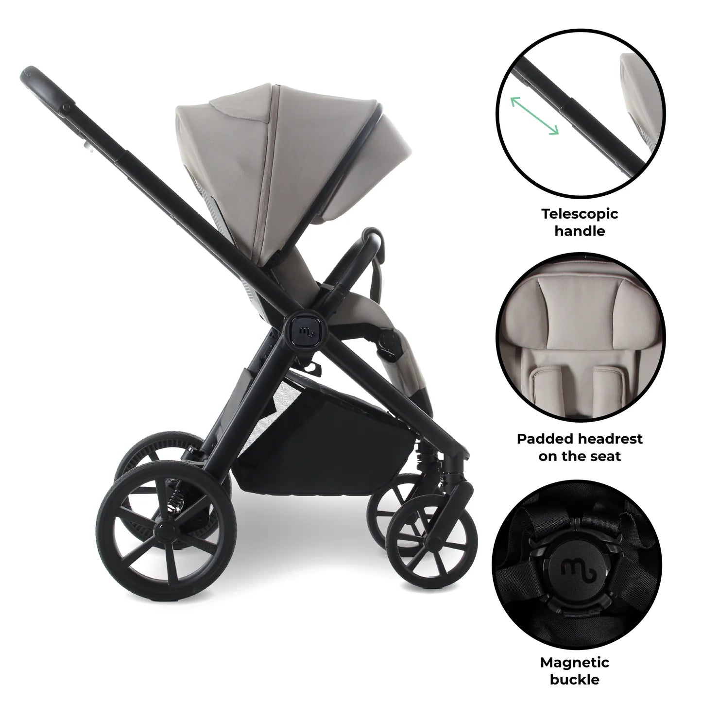 My Babiie MB450 LUXE 3-in-1 Travel System with Rotating Car Seat + Toddler Seat + Base - Mink