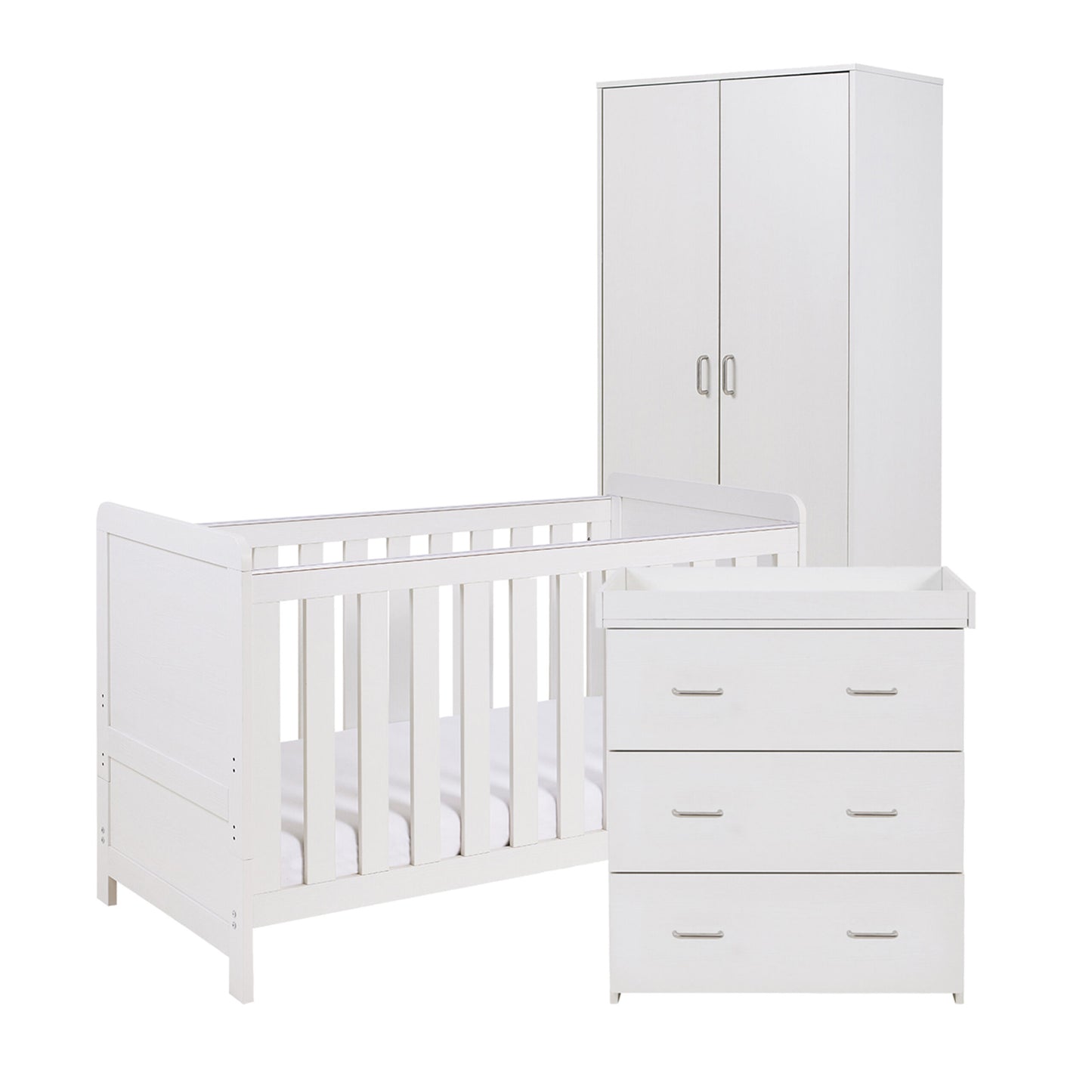 Babymore Caro 3 Piece Nursery Furniture Set – White Wash