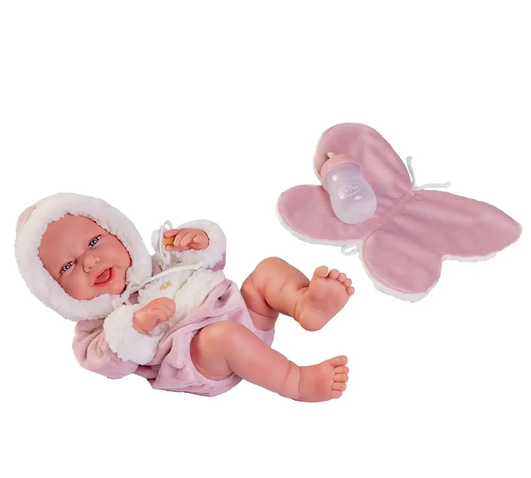 Antonio Juan Doll - Newborn Carla with Butterfly Washcloth and Feeding Bottle 42 cm
