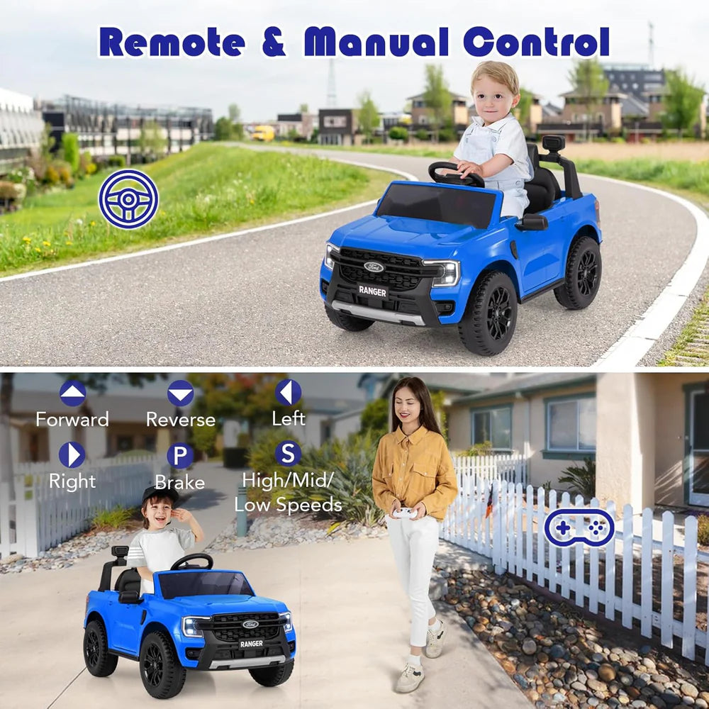 Kids Ride on Ford Ranger 12V Electric Car with Parental Remote - Blue
