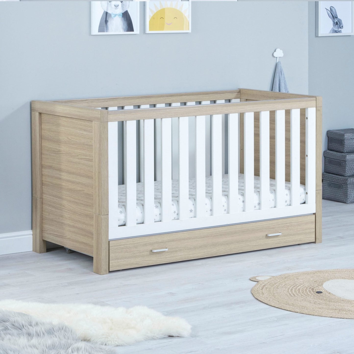 Babymore Luno 3 Piece Nursery Furniture Set with Drawer – Oak White