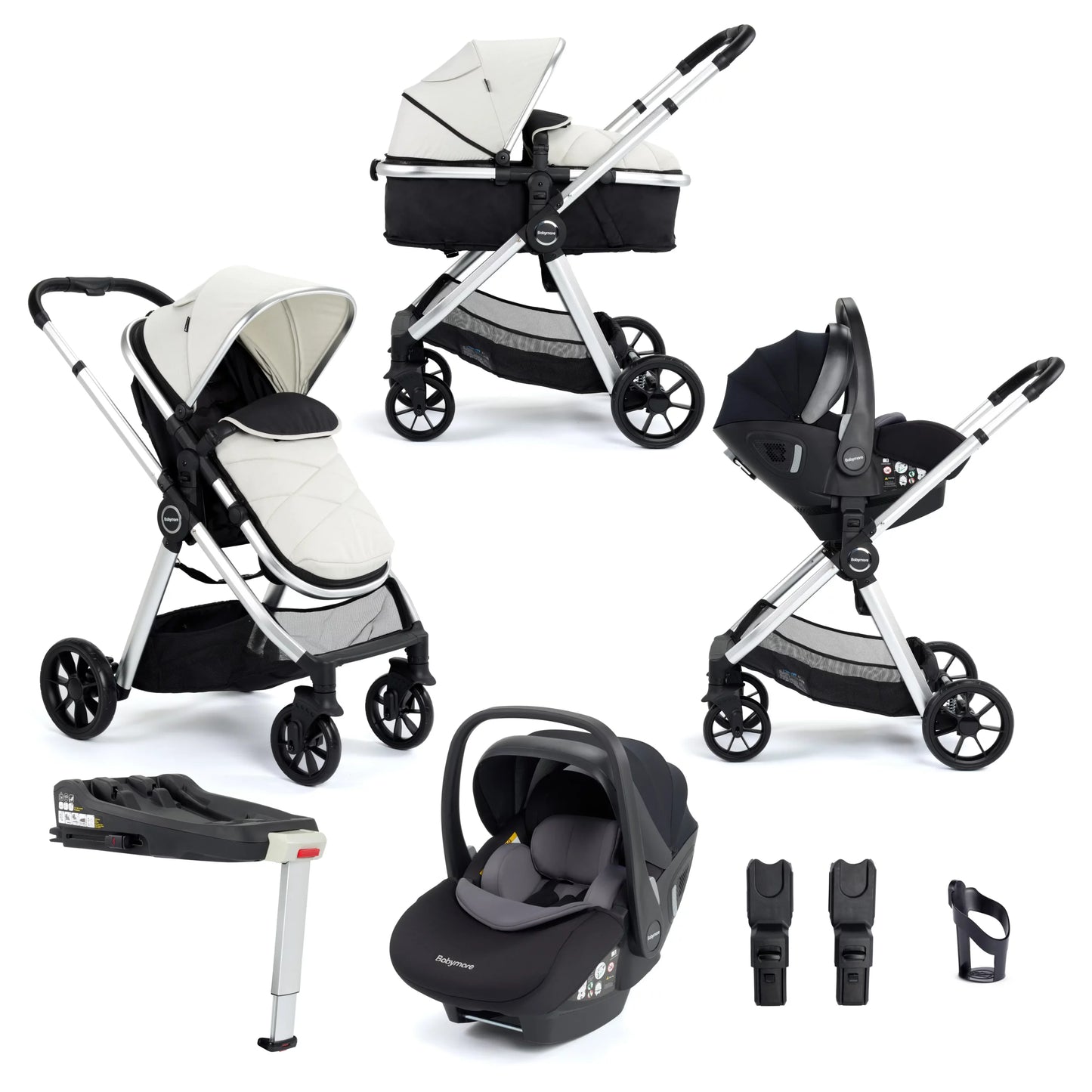 Babymore Mimi Travel System Pecan i-Size Car Seat with Isofix Base – Silver