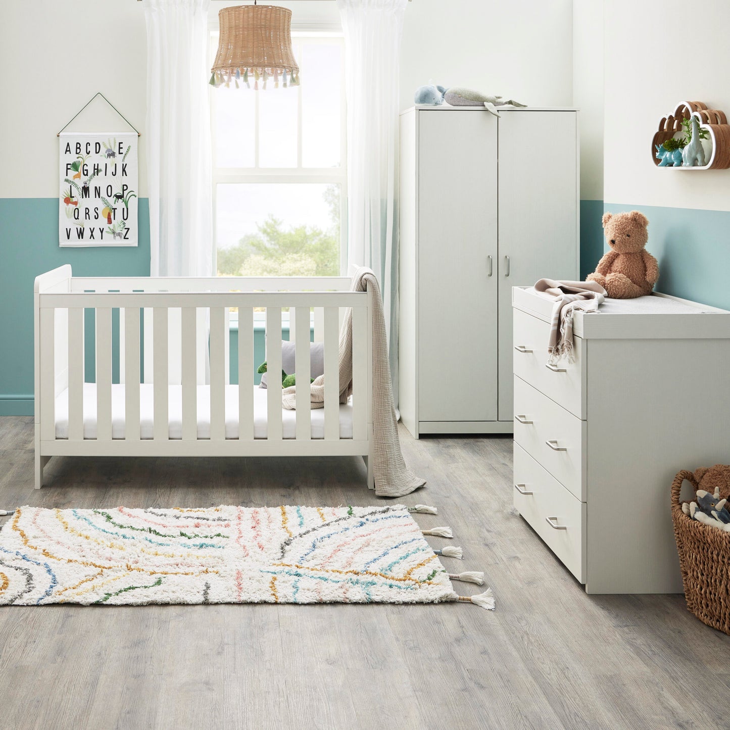 Babymore Caro 3 Piece Nursery Furniture Set – White Wash