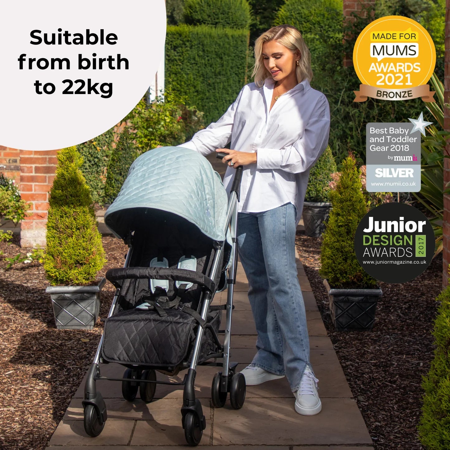 My Babiie MB51 Plus Stroller - Quilted Aqua