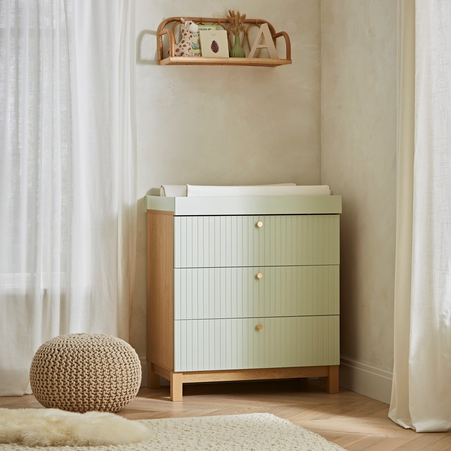 CuddleCo Remi 3 Piece Nursery Furniture Set - Oak & Green