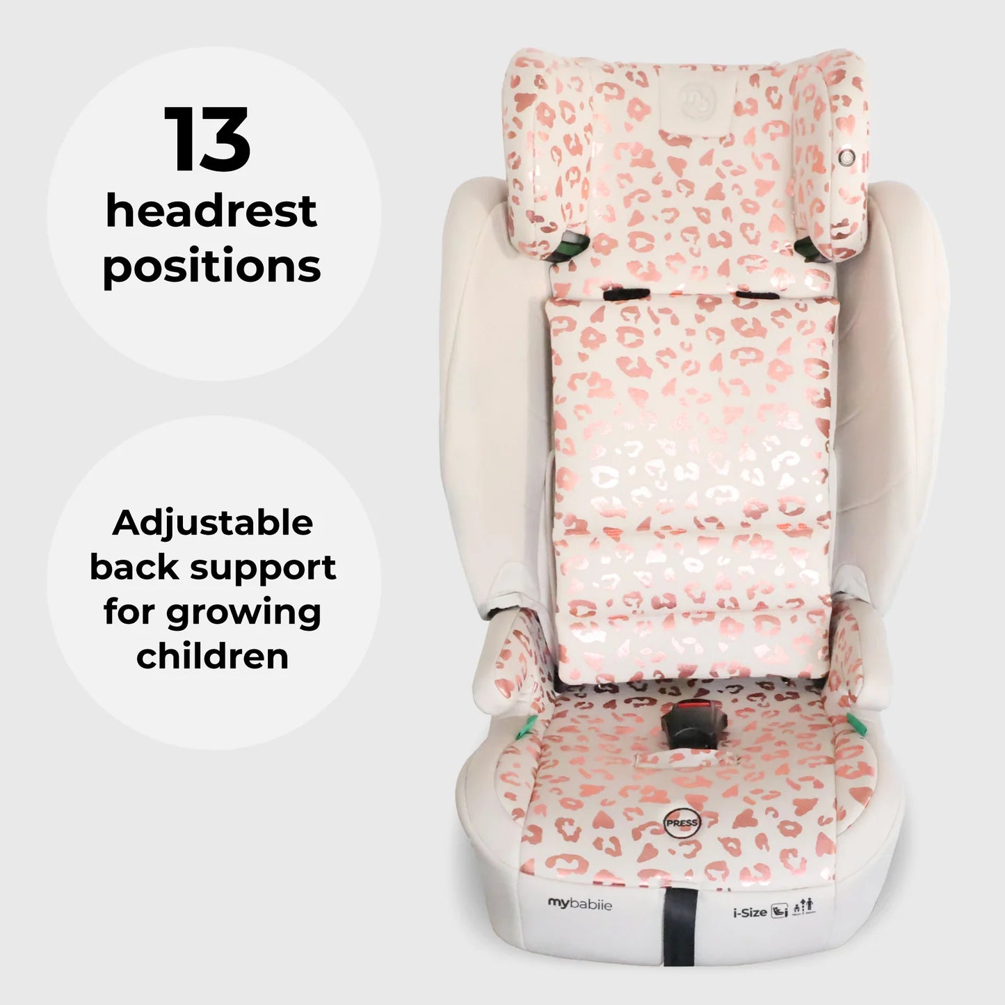 My Babiie MBCS80 Foldable Toddler to Booster R129 Car Seat with ISOFIX - Pink Leopard