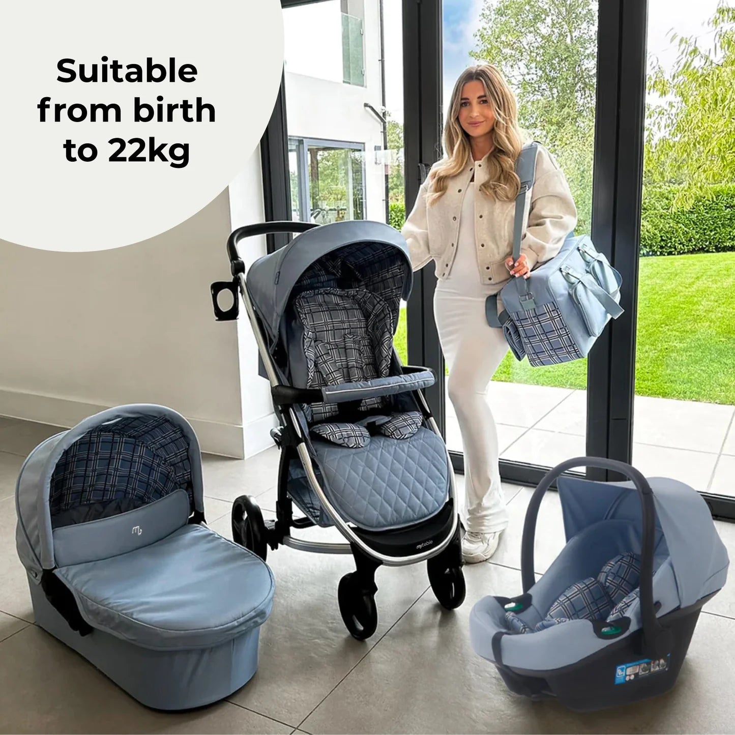 My Babiie MB200i 3-in-1 Travel System with i-Size Car Seat - Blue Plaid