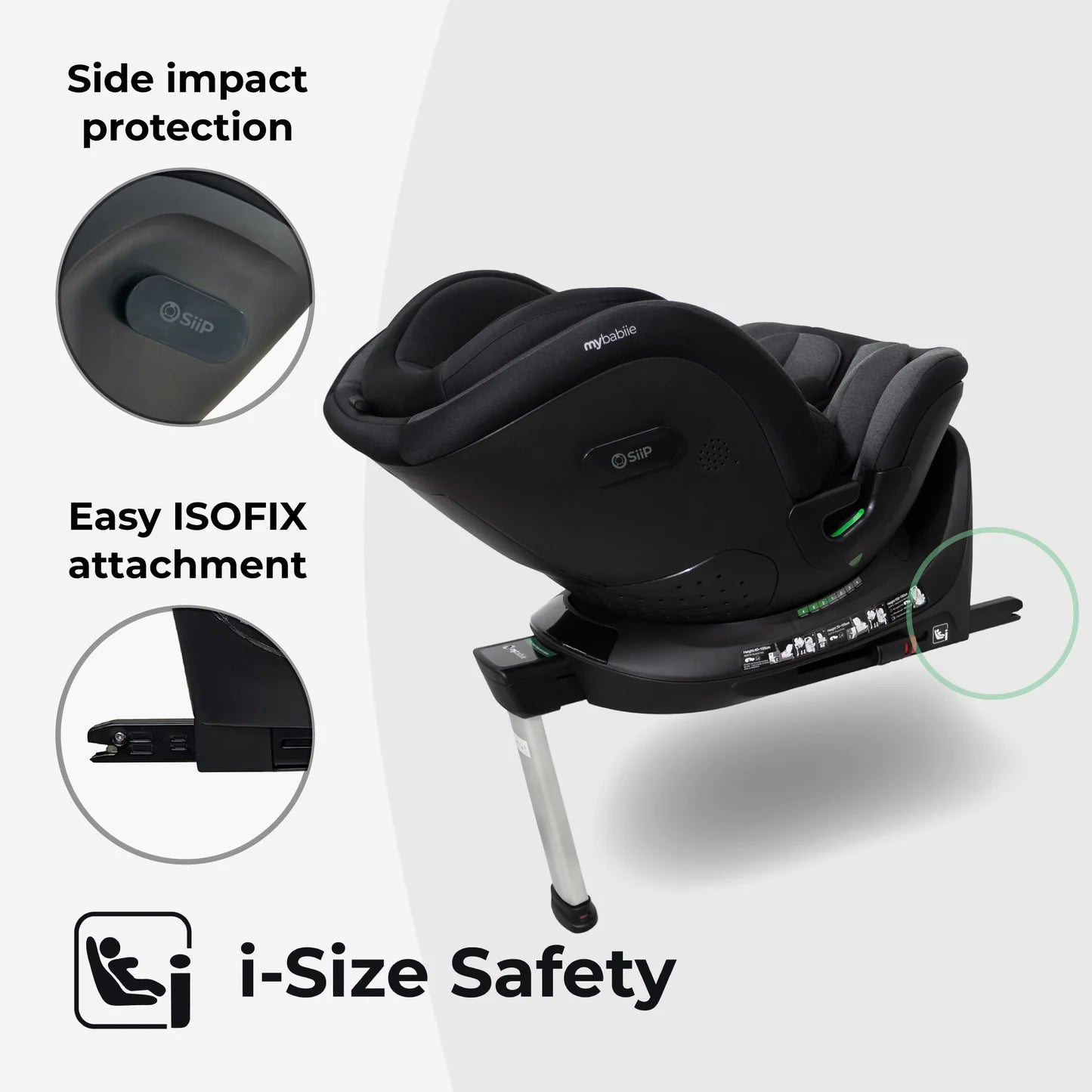 My Babiie MBCS400 Spin R129 Car Seat with Support Leg - Black