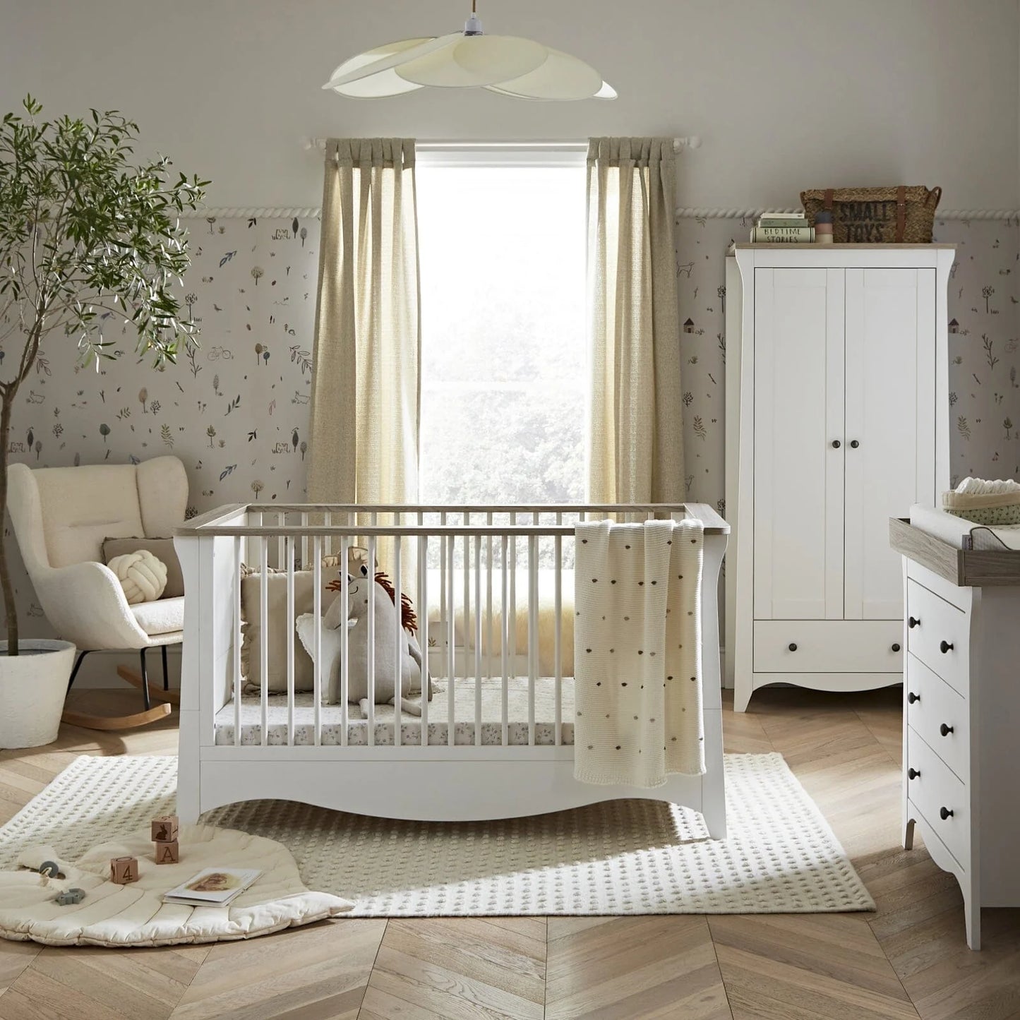 CuddleCo Clara 3 Piece Nursery Furniture Set - White & Ash