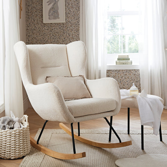 CuddleCo Marley Nursing Chair and Footstool - Teddy Off White