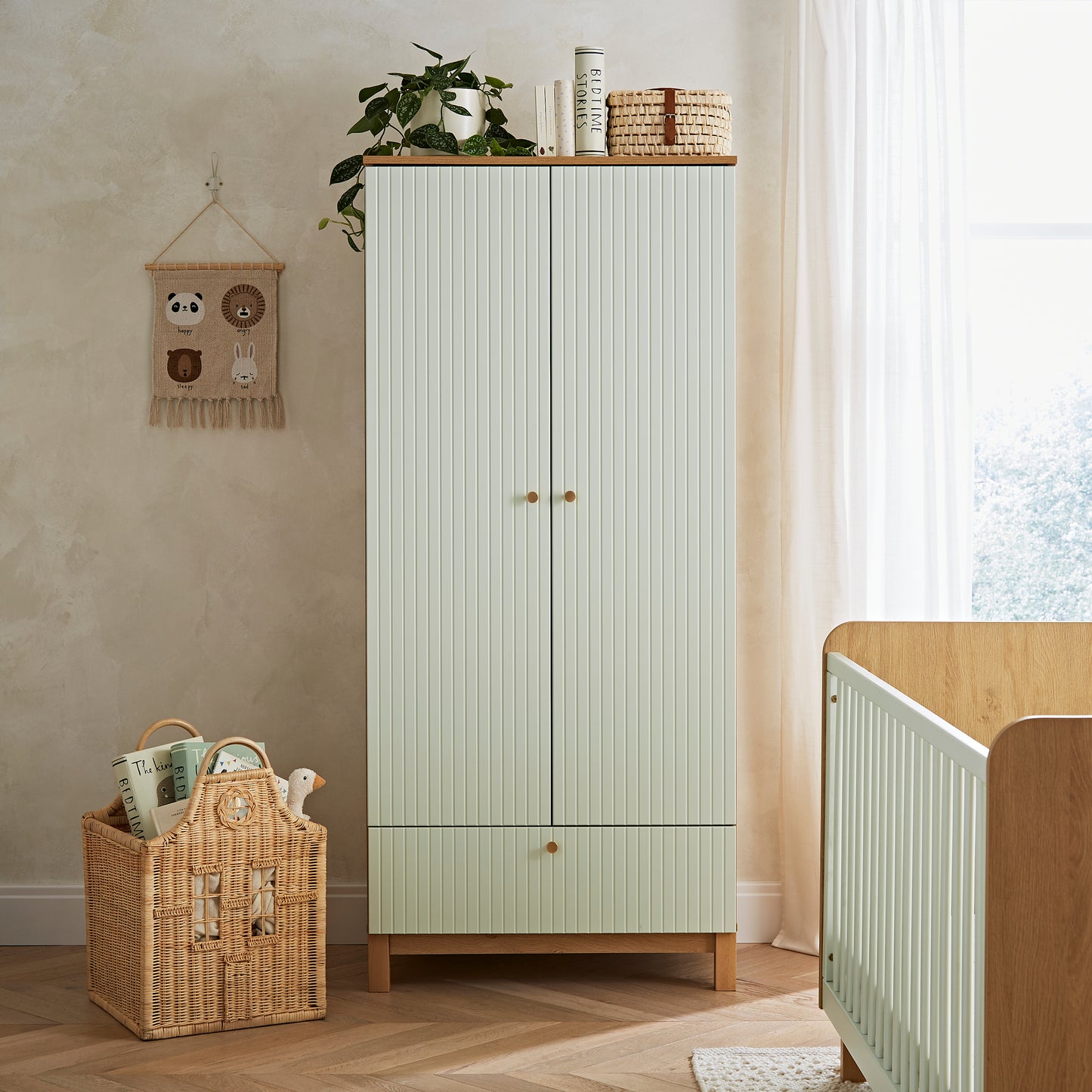 CuddleCo Remi 3 Piece Nursery Furniture Set - Oak & Green