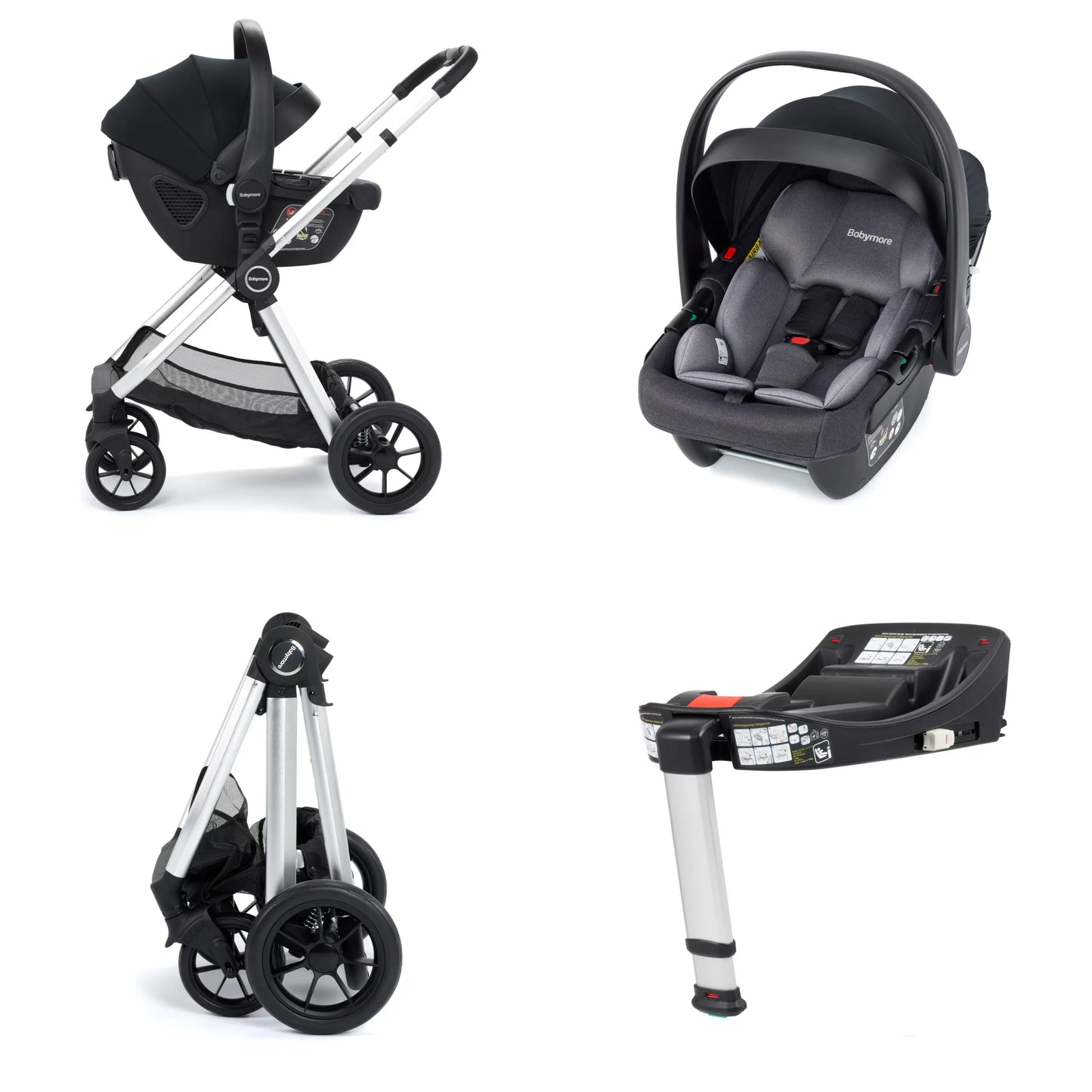Babymore Memore V2 Travel System Coco with Base – Silver