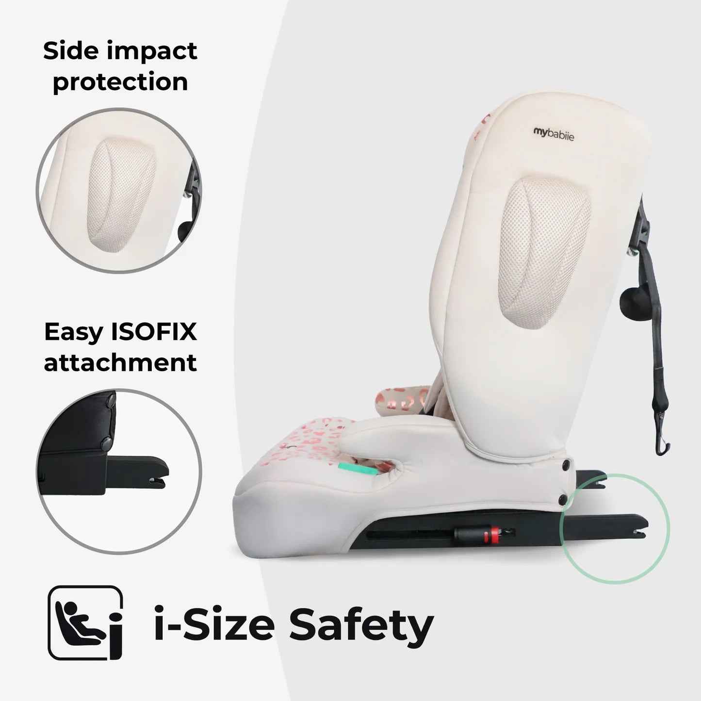My Babiie MBCS80 Foldable Toddler to Booster R129 Car Seat with ISOFIX - Pink Leopard