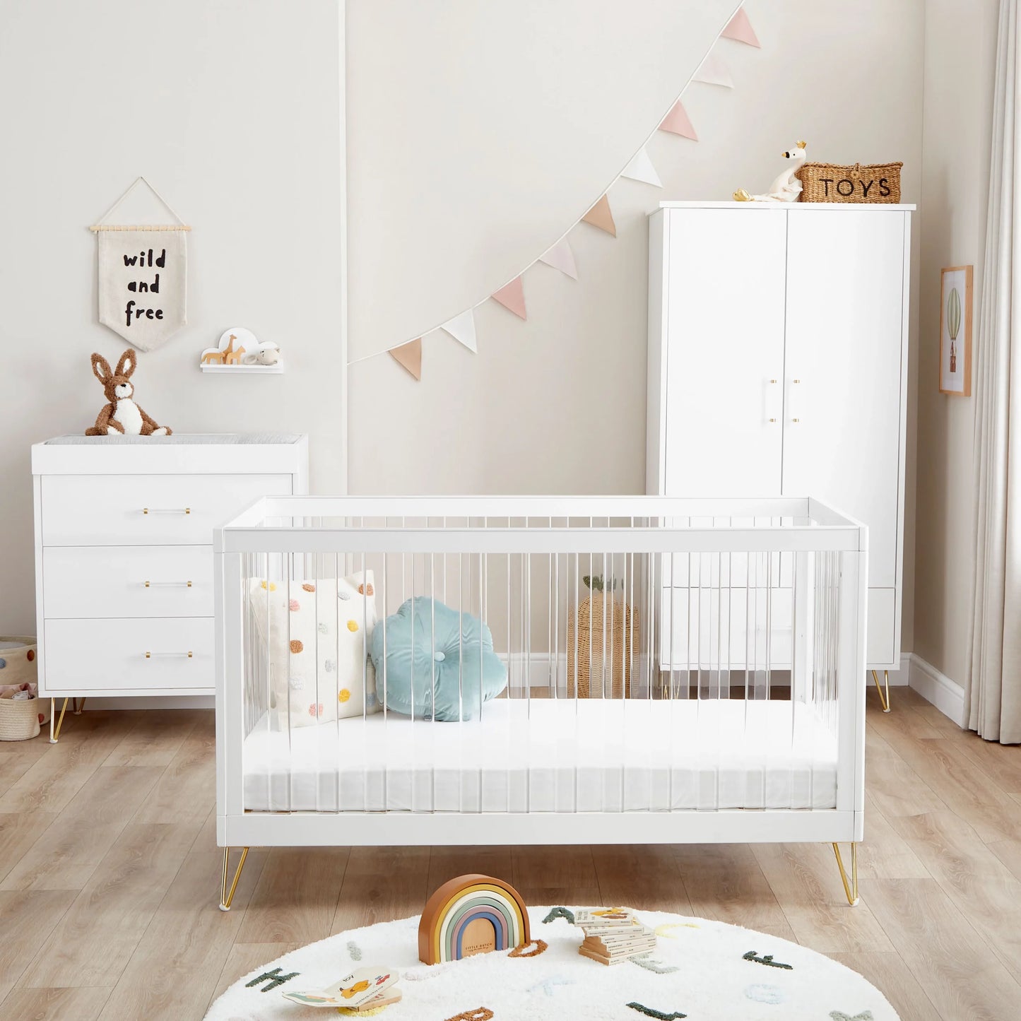 Babymore Kimi XL Acrylic 3 Piece Nursery Furniture Set