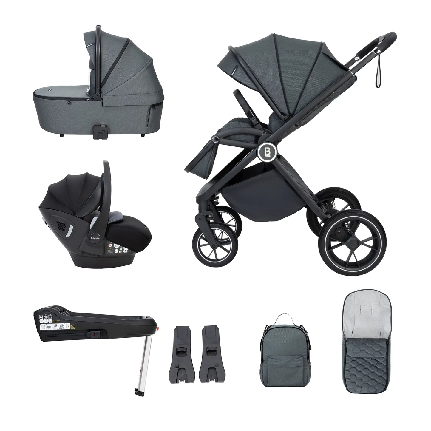 Babymore Kai Travel System Pecan with Base – Forest Grey