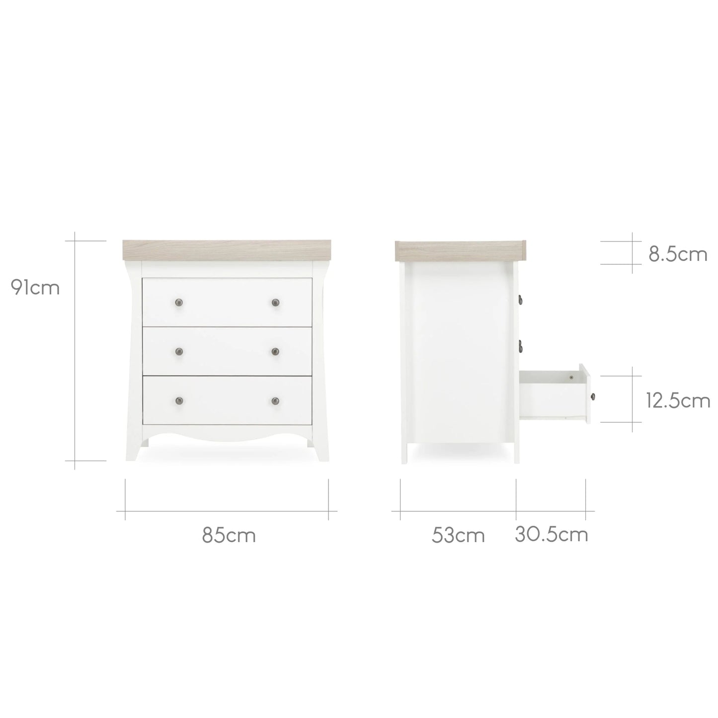 CuddleCo Clara 3 Piece Nursery Furniture Set - White & Ash