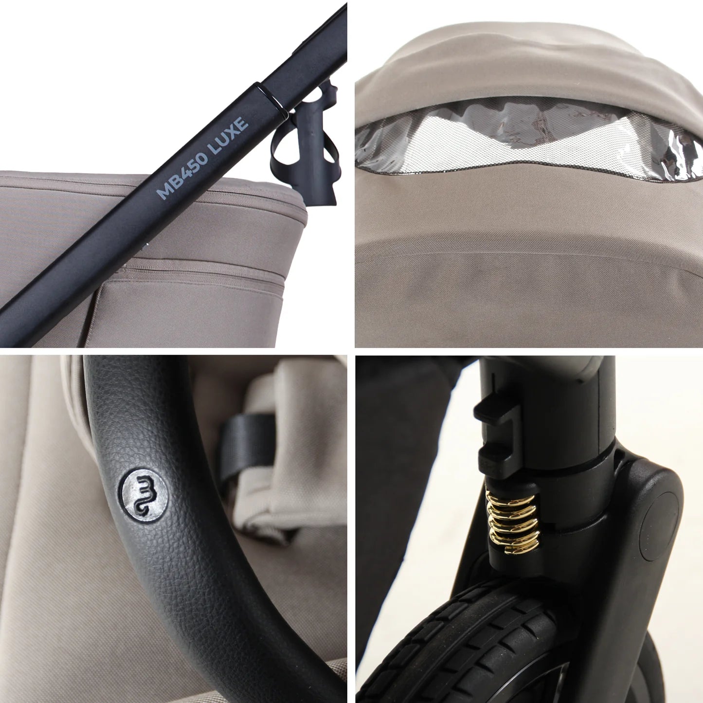 My Babiie MB450 LUXE 3-in-1 Travel System with Rotating Car Seat + Base - Mink