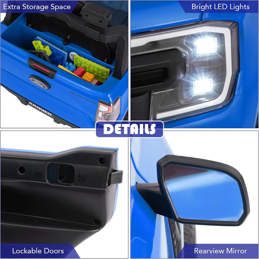 Kids Ride on Ford Ranger 12V Electric Car with Parental Remote - Blue