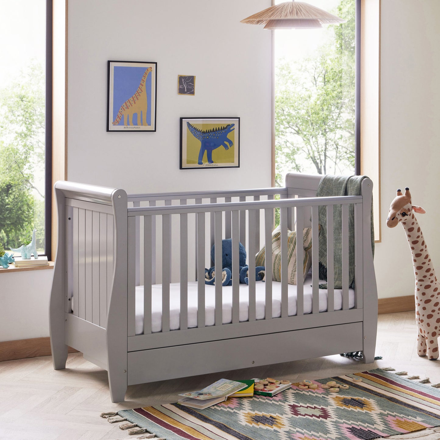 Babymore Stella Sleigh Drop Side Cot Bed