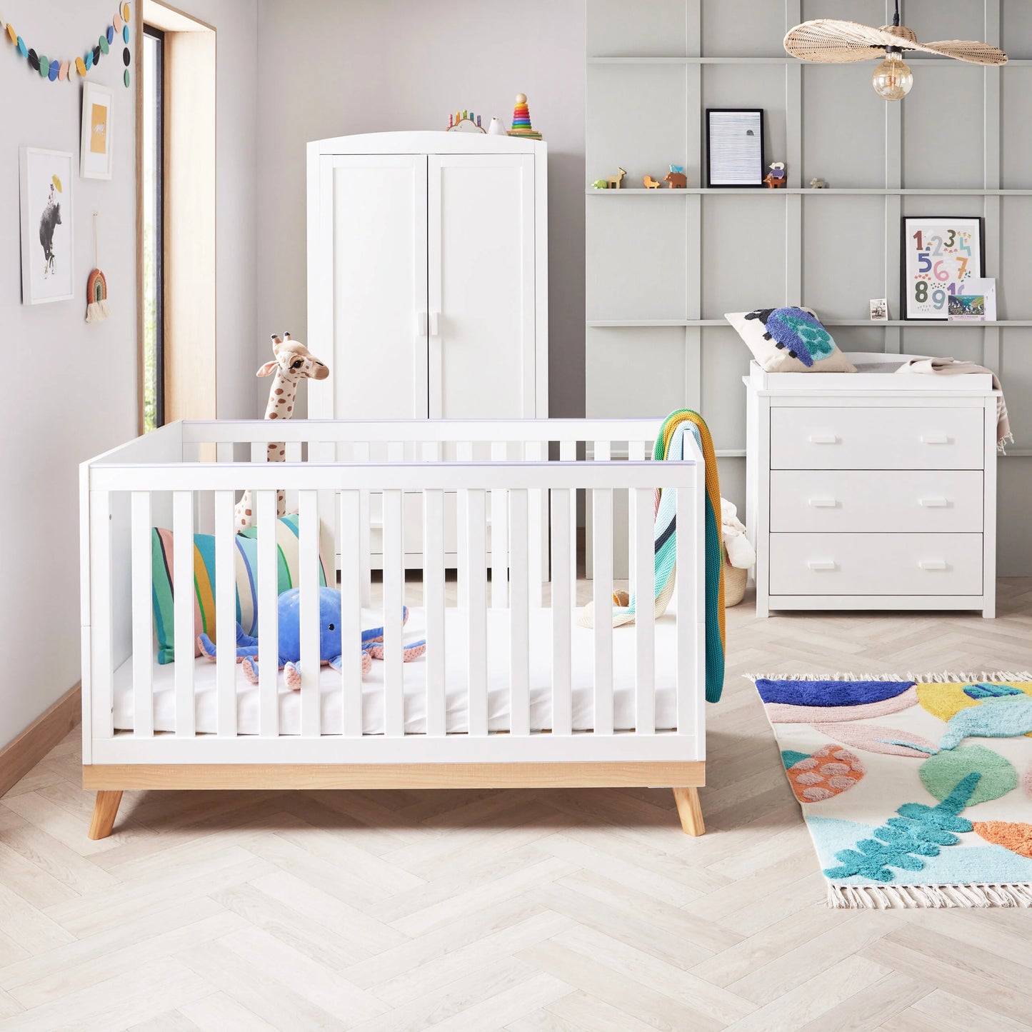 Babymore Mona 3 Piece Universal Nursery Furniture Set – White