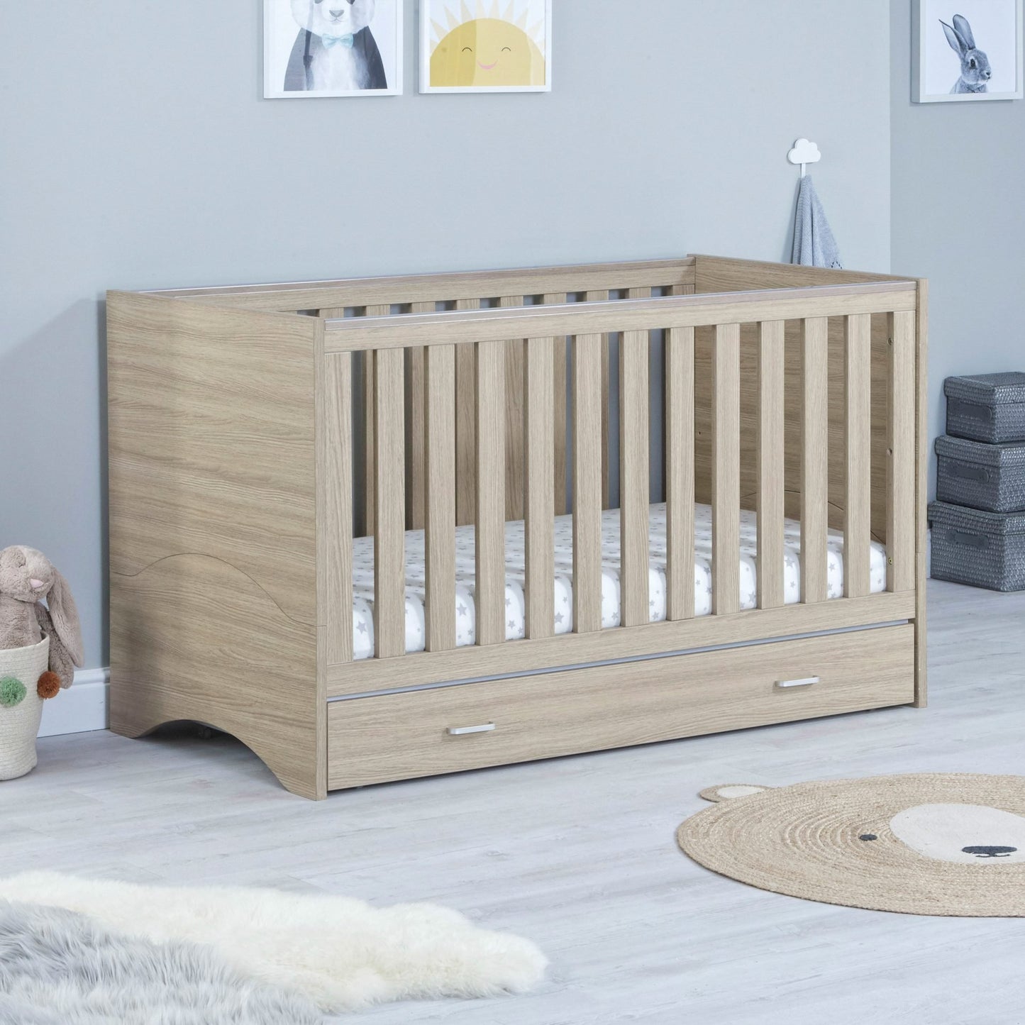 Babymore Veni 3 Piece Nursery Furniture Set with Drawer – Oak