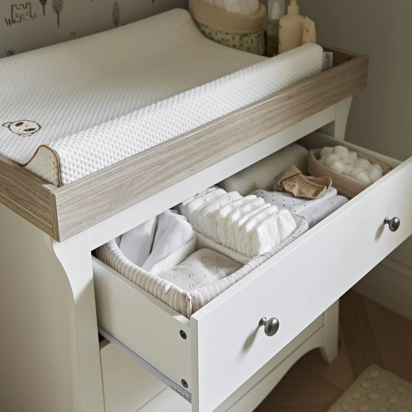 CuddleCo Clara 3 Piece Nursery Furniture Set - White & Ash