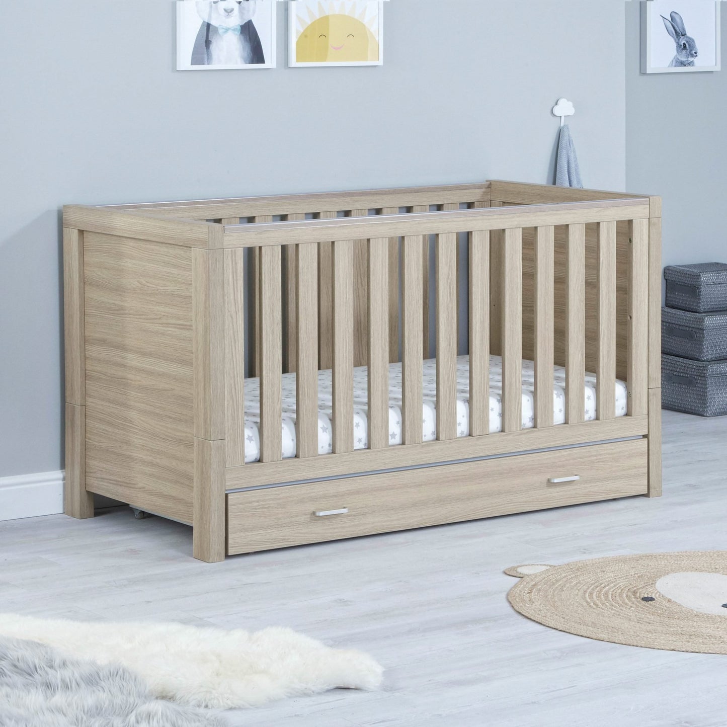 Babymore Luno 3 Piece Nursery Furniture Set with Drawer – Oak