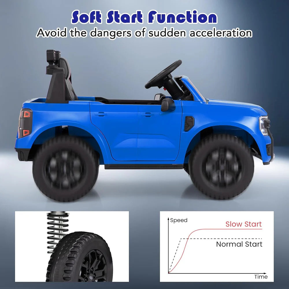 Kids Ride on Ford Ranger 12V Electric Car with Parental Remote - Blue