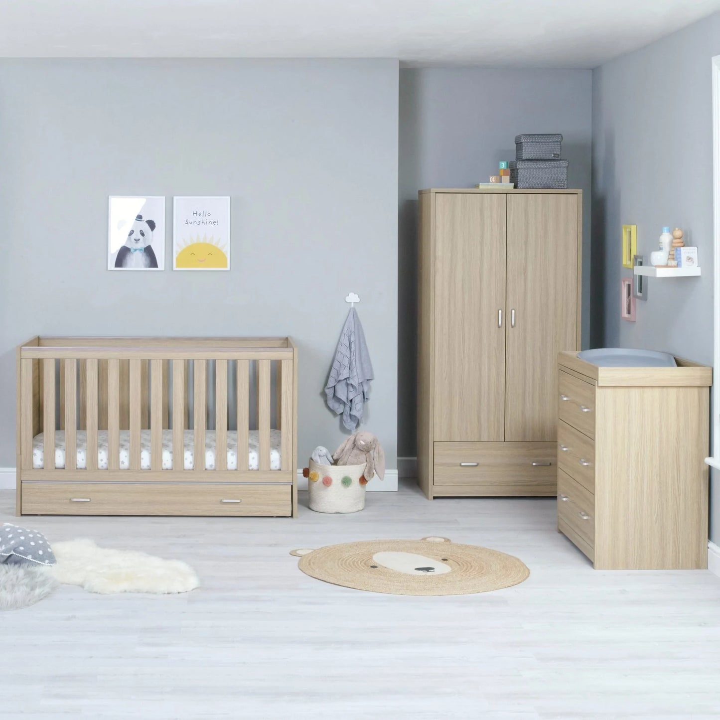 Babymore Veni 3 Piece Nursery Furniture Set with Drawer – Oak