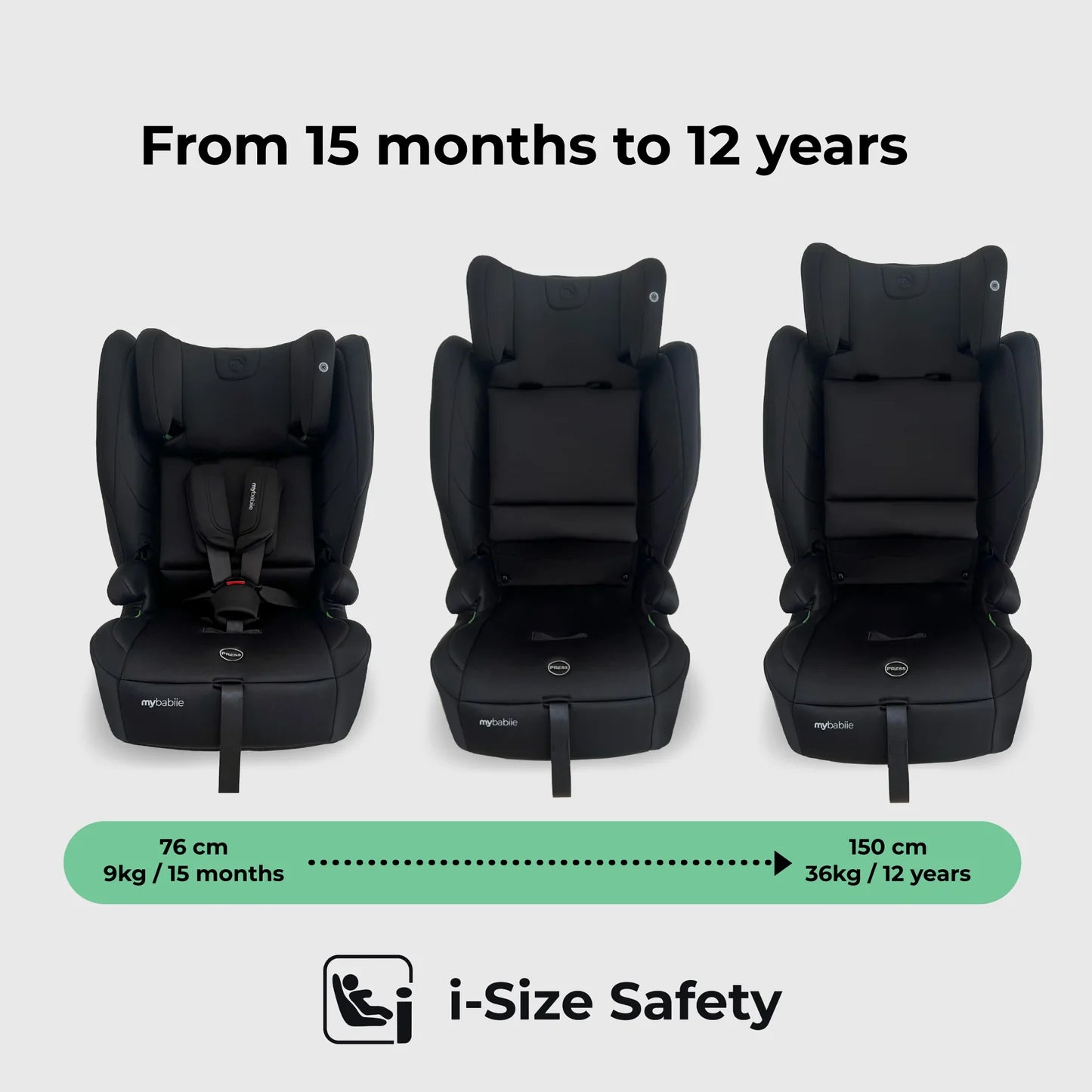 My Babiie MBCS80 Foldable Toddler to Booster R129 Car Seat with ISOFIX - Black