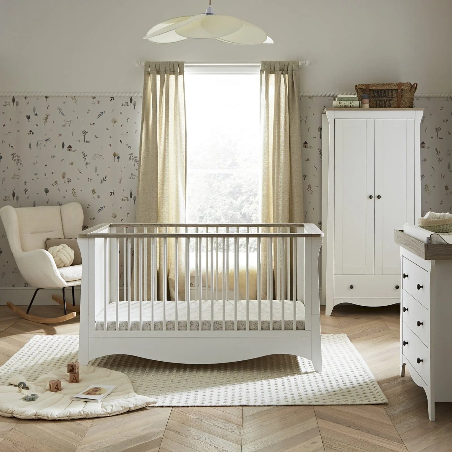 CuddleCo Clara 3 Piece Nursery Furniture Set - White & Ash