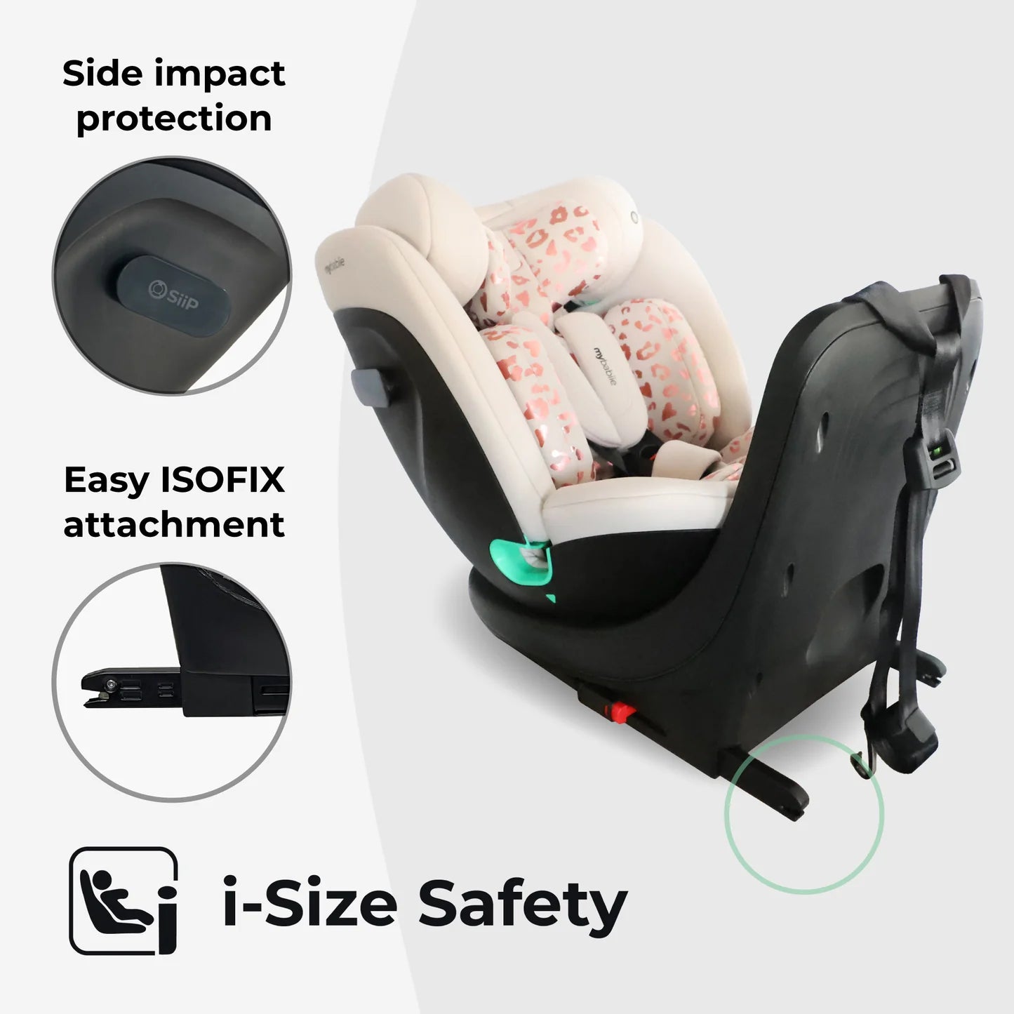 My Babiie MBCS300 Easy Spin R129 Car Seat with Top Tether - Pink Leopard