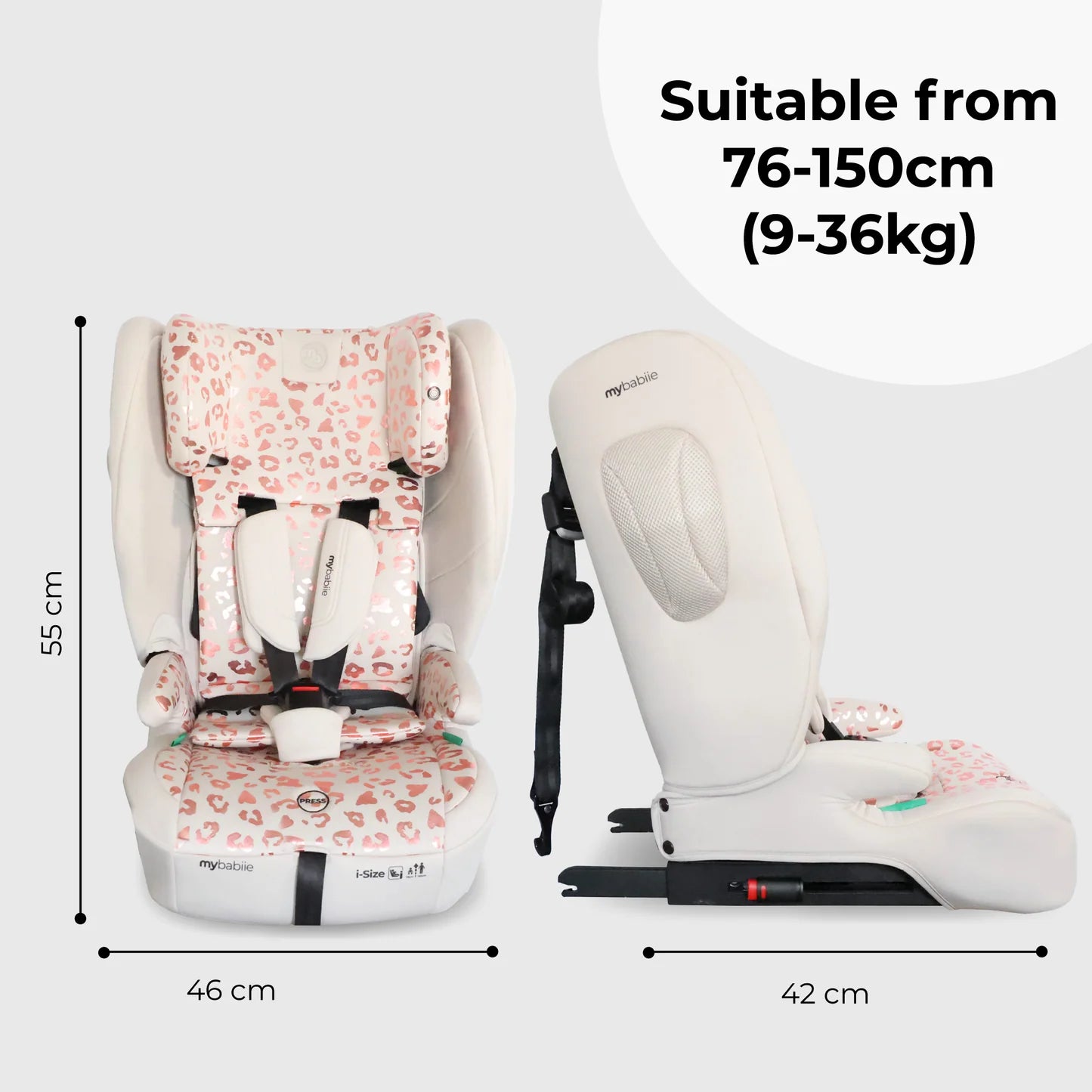 My Babiie MBCS80 Foldable Toddler to Booster R129 Car Seat with ISOFIX - Pink Leopard