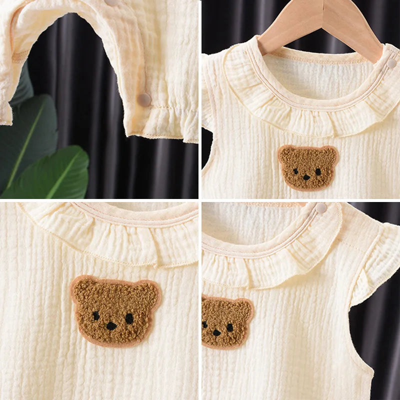 2Pcs Baby Summer Jumpsuits Hat Set Bear