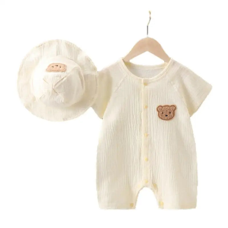 2Pcs Baby Summer Jumpsuits Hat Set Bear